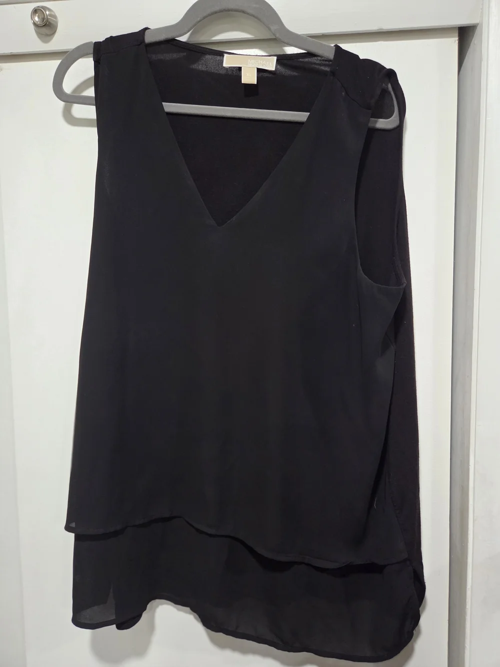 Michael Kors Black Layered V-Neck Sleeveless Tiered Tank